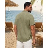 Mens Linen Shirt Short Sleeve Button Down Shirt Summer Casual Beach Tops(Army Green)