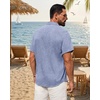 Mens Linen Shirt Short Sleeve Button Down Shirt Summer Casual Beach Tops(Blue)
