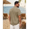 Mens Linen Shirt Short Sleeve Button Down Shirt Summer Casual Beach Tops(Brown)