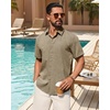 Mens Linen Shirt Short Sleeve Button Down Shirt Summer Casual Beach Tops(Brown)