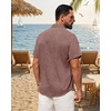 Mens Linen Shirt Short Sleeve Button Down Shirt Summer Casual Beach Tops(Burgundy)