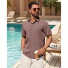 Mens Linen Shirt Short Sleeve Button Down Shirt Summer Casual Beach Tops(Burgundy)