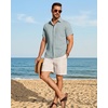 Mens Linen Shirt Short Sleeve Button Down Shirt Summer Casual Beach Tops(Dusty Blue)