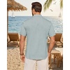 Mens Linen Shirt Short Sleeve Button Down Shirt Summer Casual Beach Tops(Dusty Blue)