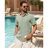Mens Linen Shirt Short Sleeve Button Down Shirt Summer Casual Beach Tops(Green)