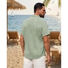 Mens Linen Shirt Short Sleeve Button Down Shirt Summer Casual Beach Tops(Green)