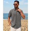 Mens Linen Shirt Short Sleeve Button Down Shirt Summer Casual Beach Tops(Grey)