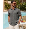 Mens Linen Shirt Short Sleeve Button Down Shirt Summer Casual Beach Tops(Grey)