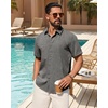 Mens Linen Shirt Short Sleeve Button Down Shirt Summer Casual Beach Tops(Grey)