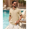 Mens Linen Shirt Short Sleeve Button Down Shirt Summer Casual Beach Tops(Khaki)