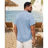 Mens Linen Shirt Short Sleeve Button Down Shirt Summer Casual Beach Tops(Light Blue)
