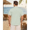 Mens Linen Shirt Short Sleeve Button Down Shirt Summer Casual Beach Tops(Light Green)