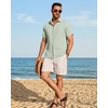 Mens Linen Shirt Short Sleeve Button Down Shirt Summer Casual Beach Tops(Light Green)