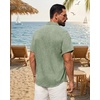 Mens Linen Shirt Short Sleeve Button Down Shirt Summer Casual Beach Tops(Olive Green)