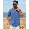Mens Linen Shirt Short Sleeve Button Down Shirt Summer Casual Beach Tops(Royal Blue)