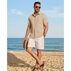 Mens Linen Shirt Short Sleeve Button Down Shirt Summer Casual Beach Tops(Tan)