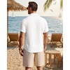 Mens Linen Shirt Short Sleeve Button Down Shirt Summer Casual Beach Tops(White)