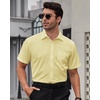 Mens Short Sleeve Dress Shirt Wrinkle Free Summer Button Down Shirts(Light Yellow)