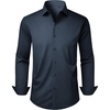 Men’s Dress Shirts Long Sleeve Stretch Wrinkle Free Work Button Down Shirt(Navy Blue)