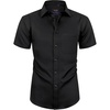 Mens Short Sleeve Dress Shirt Wrinkle Free Summer Button Down Shirts(All Black)