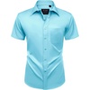 Mens Short Sleeve Dress Shirt Wrinkle Free Summer Button Down Shirts(Aquamarine Blue)