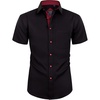 Mens Short Sleeve Dress Shirt Wrinkle Free Summer Button Down Shirts(Black Red)