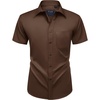 Mens Short Sleeve Dress Shirt Wrinkle Free Summer Button Down Shirts(Brown)