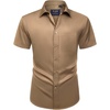Mens Short Sleeve Dress Shirt Wrinkle Free Summer Button Down Shirts(Dark Khaki)