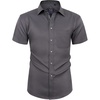 Mens Short Sleeve Dress Shirt Wrinkle Free Summer Button Down Shirts(Grey)