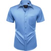 Mens Short Sleeve Dress Shirt Wrinkle Free Summer Button Down Shirts(Indigo Blue)