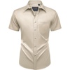 Mens Short Sleeve Dress Shirt Wrinkle Free Summer Button Down Shirts(Khaki)