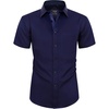 Mens Short Sleeve Dress Shirt Wrinkle Free Summer Button Down Shirts(Navy Blue)