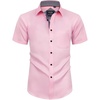 Mens Short Sleeve Dress Shirt Wrinkle Free Summer Button Down Shirts(Pink)