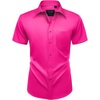 Mens Short Sleeve Dress Shirt Wrinkle Free Summer Button Down Shirts(Rose Red)