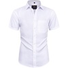 Mens Short Sleeve Dress Shirt Wrinkle Free Summer Button Down Shirts(White)
