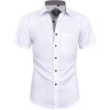 Mens Short Sleeve Dress Shirt Wrinkle Free Summer Button Down Shirts(White Grey)
