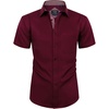 Mens Short Sleeve Dress Shirt Wrinkle Free Summer Button Down Shirts(Wine Red)