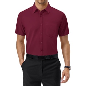 Alimens & Gentle Mens Dress Shirt Short Sleeve Pocket Button Down Shirt(Burgundy)