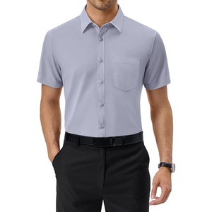 Alimens & Gentle Mens Dress Shirt Short Sleeve Pocket Button Down Shirt(Grey)