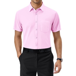 Alimens & Gentle Mens Dress Shirt Short Sleeve Pocket Button Down Shirt(Pink)