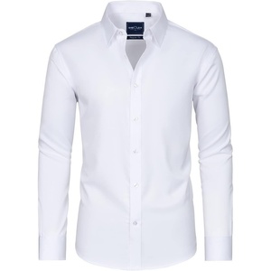 Alimens & Gentle Mens Stain Shield Dress Shirts Slim Fit Button Down Shirt(All White)