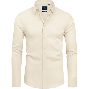 Alimens & Gentle Mens Stain Shield Dress Shirts Slim Fit Button Down Shirt(Beige)