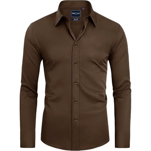 Alimens & Gentle Mens Stain Shield Dress Shirts Slim Fit Button Down Shirt(Brown)