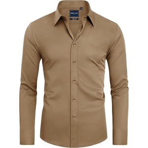 Alimens & Gentle Mens Stain Shield Dress Shirts Slim Fit Button Down Shirt(Dark Khaki)