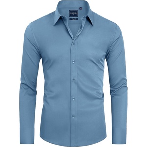 Alimens & Gentle Mens Stain Shield Dress Shirts Slim Fit Button Down Shirt(Denim Blue)