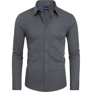 Alimens & Gentle Mens Stain Shield Dress Shirts Slim Fit Button Down Shirt(Grey)