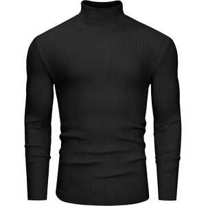 Alimens & Gentle Mens Turtleneck Sweater Slim Fit Cable Knitted Casual Pullover Lightweight Ribbed Long Sleeve Sweaters(Black)