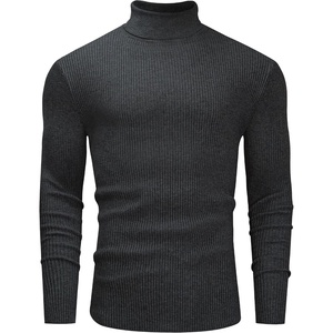 Alimens & Gentle Mens Turtleneck Sweater Slim Fit Cable Knitted Casual Pullover Lightweight Ribbed Long Sleeve Sweaters(Dark Grey)