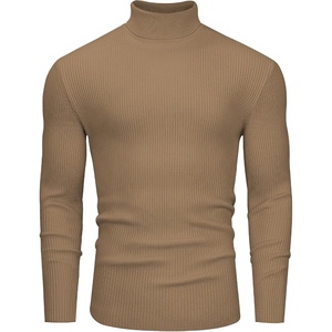 Alimens & Gentle Mens Turtleneck Sweater Slim Fit Cable Knitted Casual Pullover Lightweight Ribbed Long Sleeve Sweaters(Khaki)