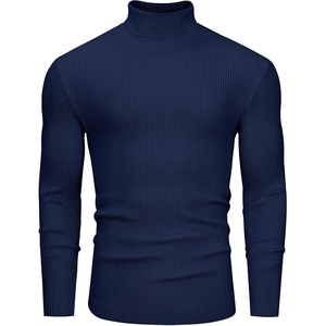 Alimens & Gentle Mens Turtleneck Sweater Slim Fit Cable Knitted Casual Pullover Lightweight Ribbed Long Sleeve Sweaters(Navy Blue)